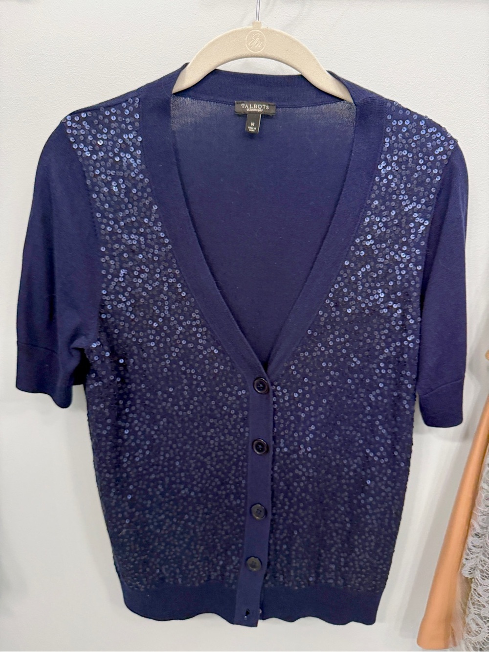 Talbots Navy Sequin-Embellished V-Neck Cardigan